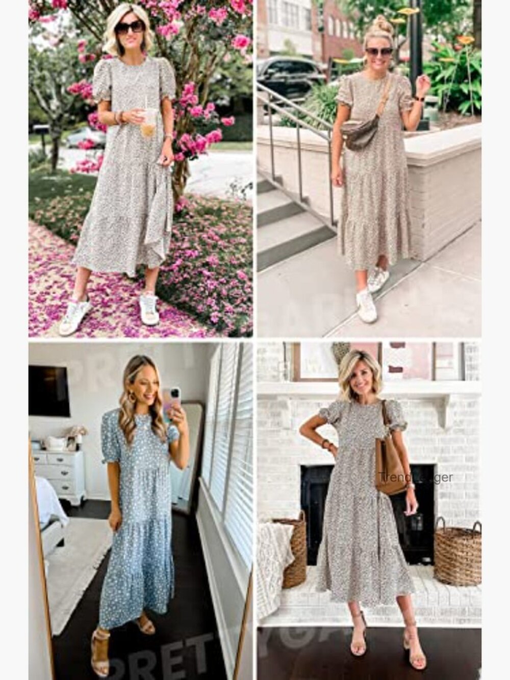 Boho Floral Midi Dress with Puff Sleeves - Summer Beach Sundress - Picture 6 of 7